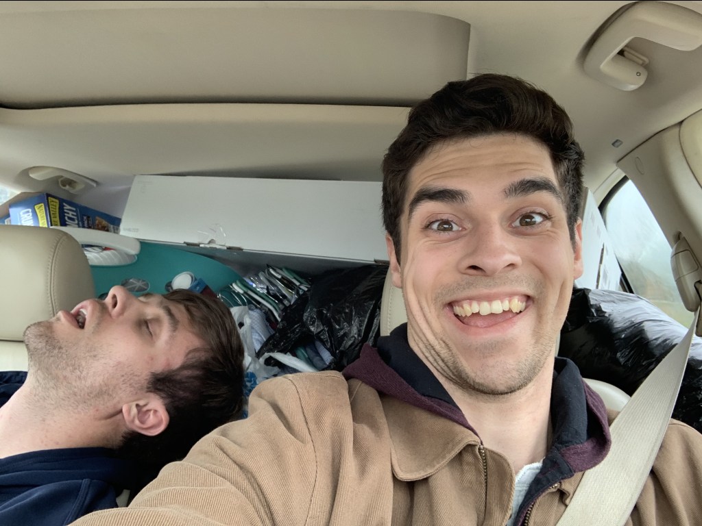 My friend and I, on the road from Los Angeles to Virginia after the pandemic shut down our school program (March 2020)